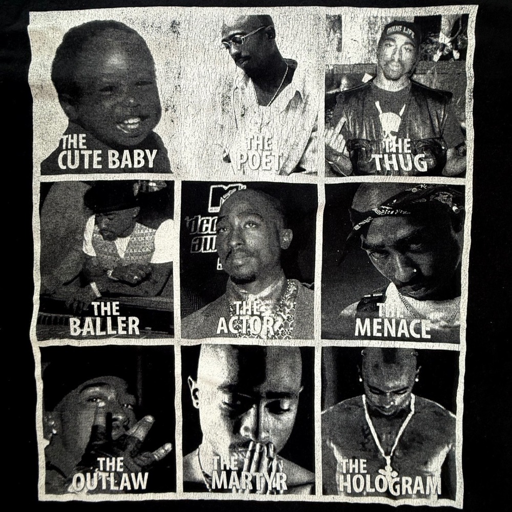 2Pac Tupac Shakur Graphic T-Shirt Bundle Mens XL Long Sleeve Rose Grid 2 Pack - Picture 6 of 11